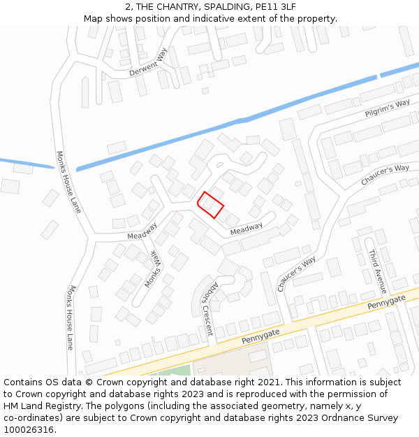 2, THE CHANTRY, SPALDING, PE11 3LF: Location map and indicative extent of plot