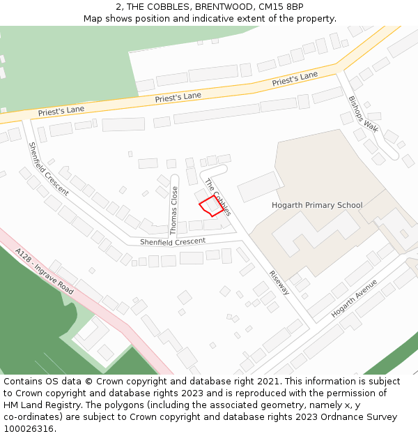 2, THE COBBLES, BRENTWOOD, CM15 8BP: Location map and indicative extent of plot