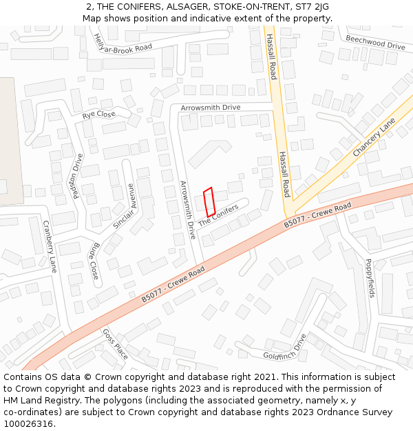 2, THE CONIFERS, ALSAGER, STOKE-ON-TRENT, ST7 2JG: Location map and indicative extent of plot