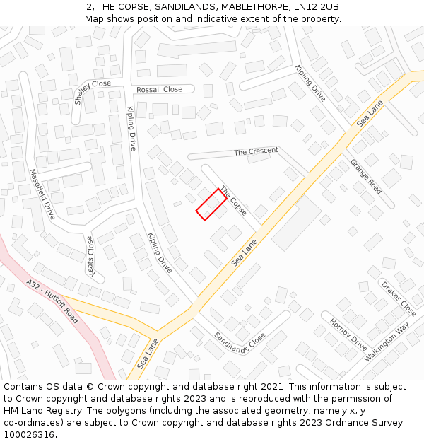 2, THE COPSE, SANDILANDS, MABLETHORPE, LN12 2UB: Location map and indicative extent of plot