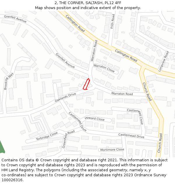 2, THE CORNER, SALTASH, PL12 4FF: Location map and indicative extent of plot