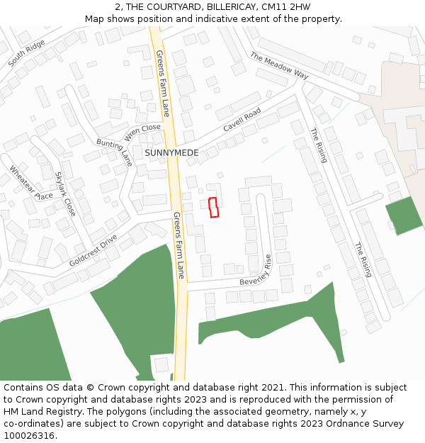 2, THE COURTYARD, BILLERICAY, CM11 2HW: Location map and indicative extent of plot