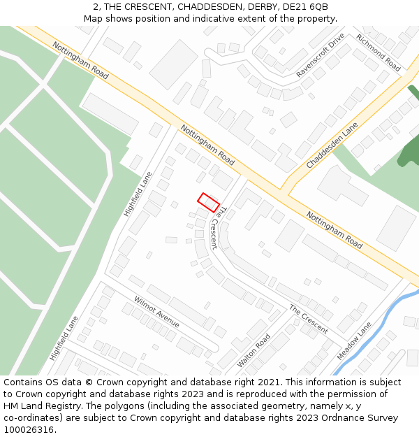 2, THE CRESCENT, CHADDESDEN, DERBY, DE21 6QB: Location map and indicative extent of plot