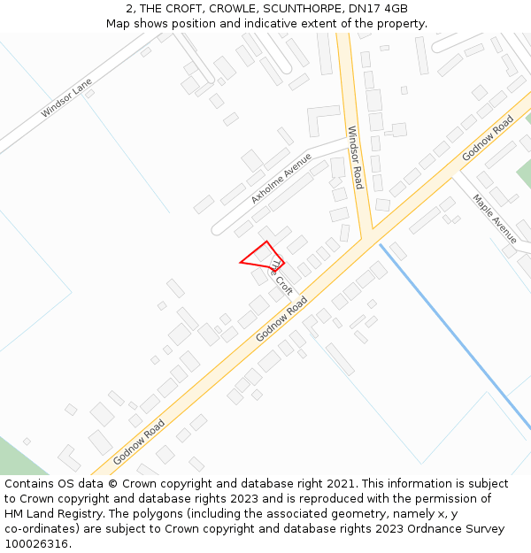 2, THE CROFT, CROWLE, SCUNTHORPE, DN17 4GB: Location map and indicative extent of plot