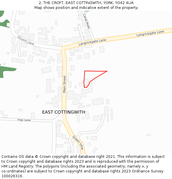 2, THE CROFT, EAST COTTINGWITH, YORK, YO42 4UA: Location map and indicative extent of plot