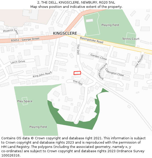 2, THE DELL, KINGSCLERE, NEWBURY, RG20 5NL: Location map and indicative extent of plot