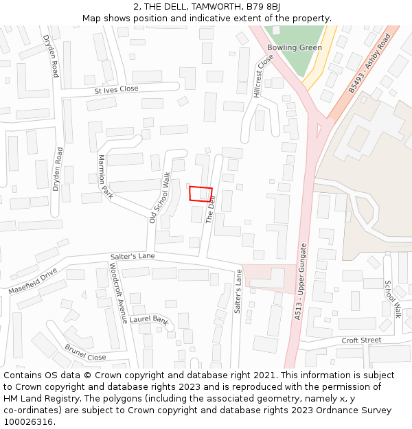 2, THE DELL, TAMWORTH, B79 8BJ: Location map and indicative extent of plot