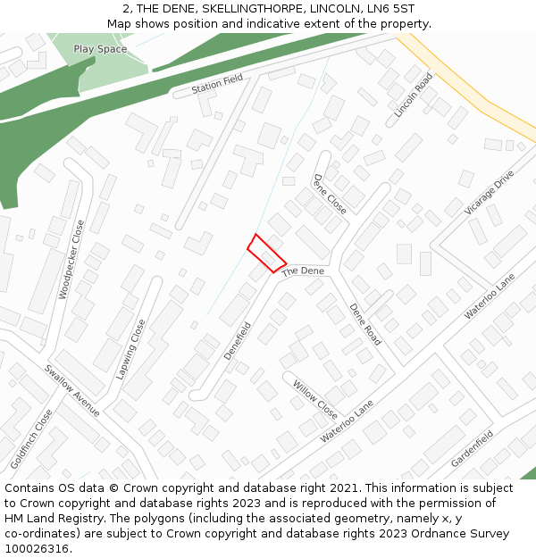 2, THE DENE, SKELLINGTHORPE, LINCOLN, LN6 5ST: Location map and indicative extent of plot