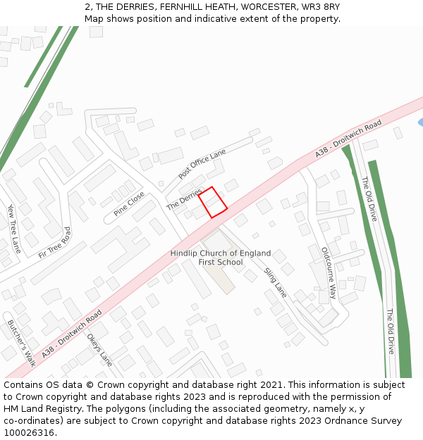 2, THE DERRIES, FERNHILL HEATH, WORCESTER, WR3 8RY: Location map and indicative extent of plot