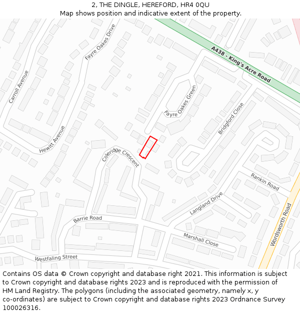 2, THE DINGLE, HEREFORD, HR4 0QU: Location map and indicative extent of plot
