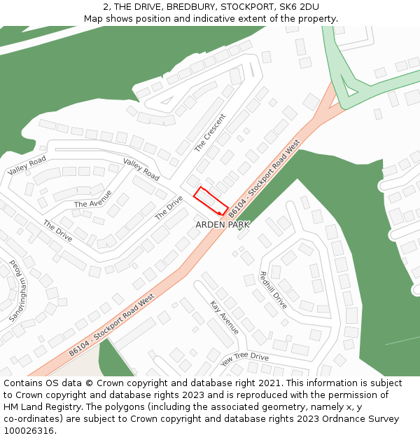 2, THE DRIVE, BREDBURY, STOCKPORT, SK6 2DU: Location map and indicative extent of plot