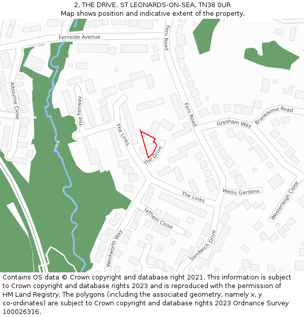 2, THE DRIVE, ST LEONARDS-ON-SEA, TN38 0UR: Location map and indicative extent of plot