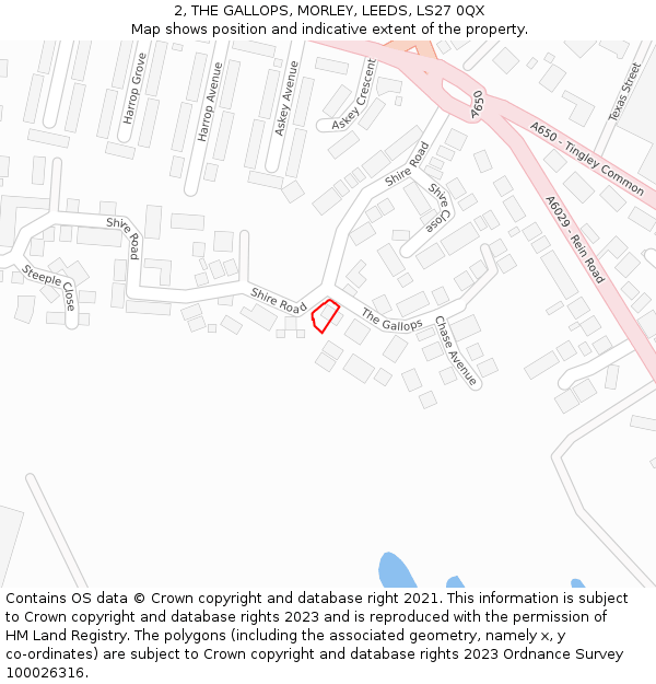 2, THE GALLOPS, MORLEY, LEEDS, LS27 0QX: Location map and indicative extent of plot