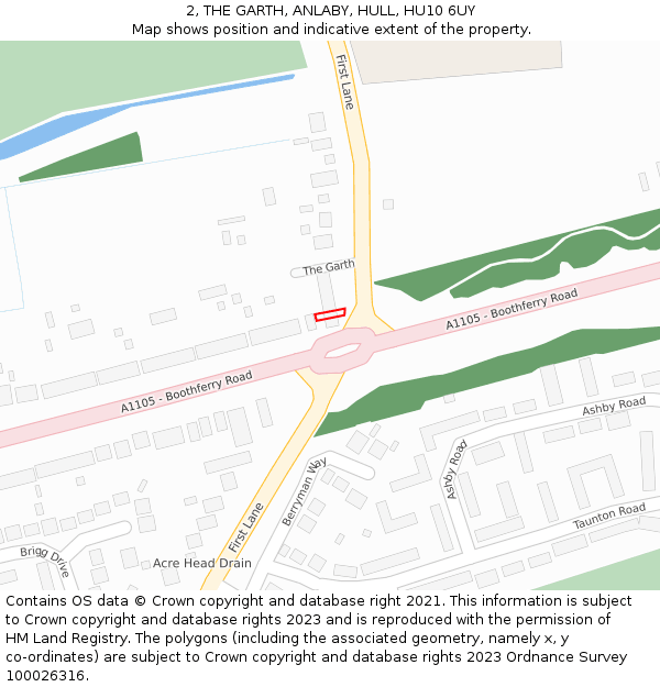 2, THE GARTH, ANLABY, HULL, HU10 6UY: Location map and indicative extent of plot