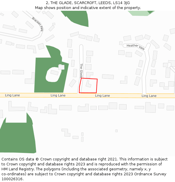 2, THE GLADE, SCARCROFT, LEEDS, LS14 3JG: Location map and indicative extent of plot