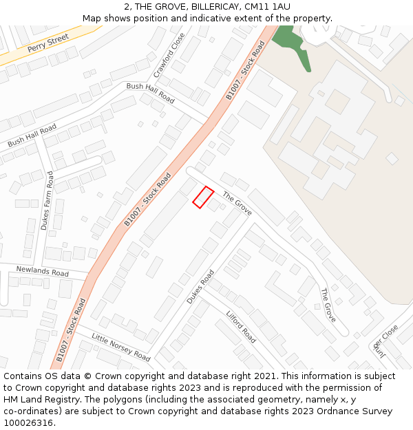2, THE GROVE, BILLERICAY, CM11 1AU: Location map and indicative extent of plot