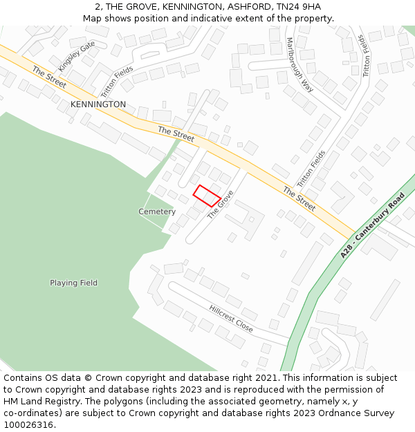 2, THE GROVE, KENNINGTON, ASHFORD, TN24 9HA: Location map and indicative extent of plot