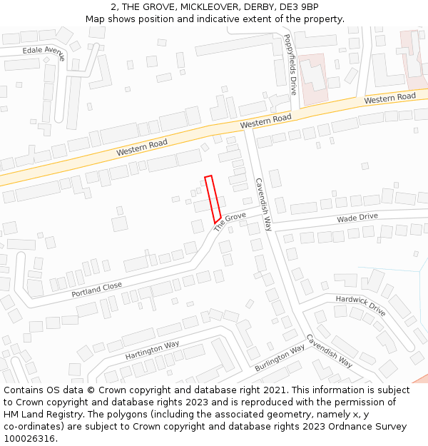 2, THE GROVE, MICKLEOVER, DERBY, DE3 9BP: Location map and indicative extent of plot