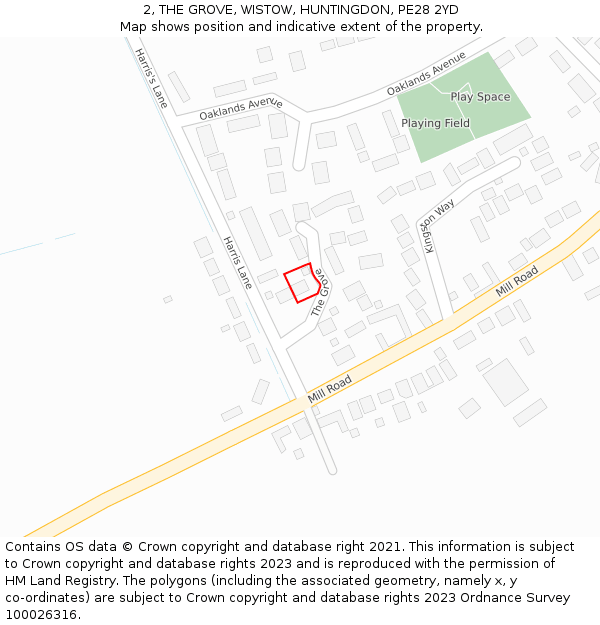 2, THE GROVE, WISTOW, HUNTINGDON, PE28 2YD: Location map and indicative extent of plot