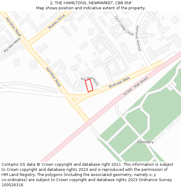 2, THE HAMILTONS, NEWMARKET, CB8 0NF: Location map and indicative extent of plot