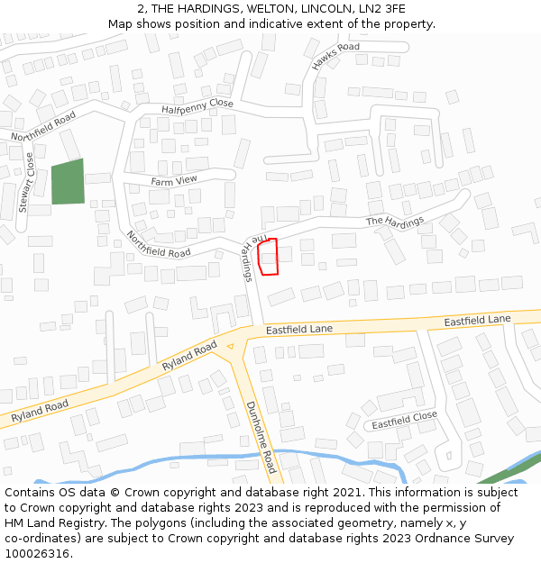 2, THE HARDINGS, WELTON, LINCOLN, LN2 3FE: Location map and indicative extent of plot
