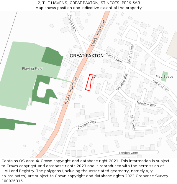 2, THE HAVENS, GREAT PAXTON, ST NEOTS, PE19 6AB: Location map and indicative extent of plot