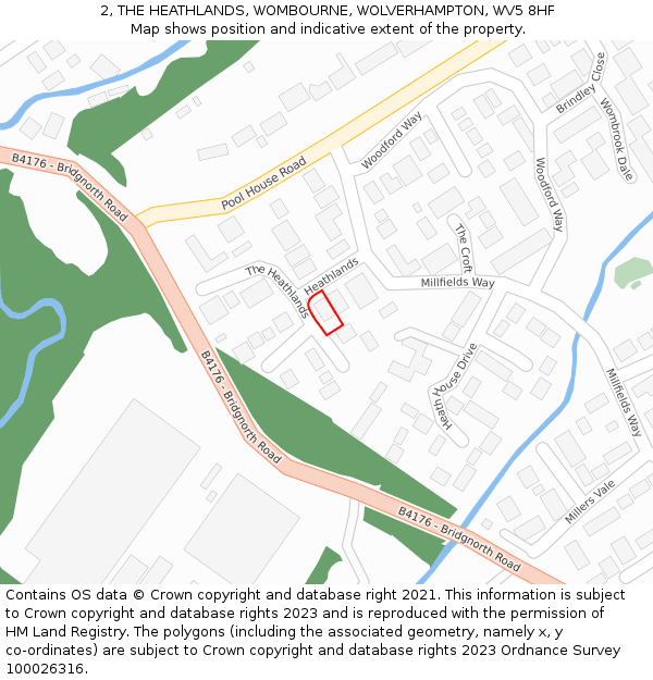 2, THE HEATHLANDS, WOMBOURNE, WOLVERHAMPTON, WV5 8HF: Location map and indicative extent of plot