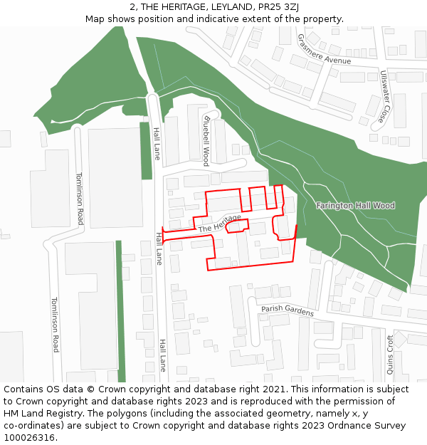 2, THE HERITAGE, LEYLAND, PR25 3ZJ: Location map and indicative extent of plot