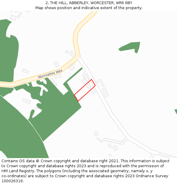 2, THE HILL, ABBERLEY, WORCESTER, WR6 6BY: Location map and indicative extent of plot