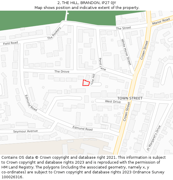 2, THE HILL, BRANDON, IP27 0JY: Location map and indicative extent of plot
