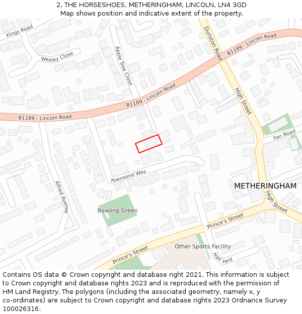 2, THE HORSESHOES, METHERINGHAM, LINCOLN, LN4 3GD: Location map and indicative extent of plot