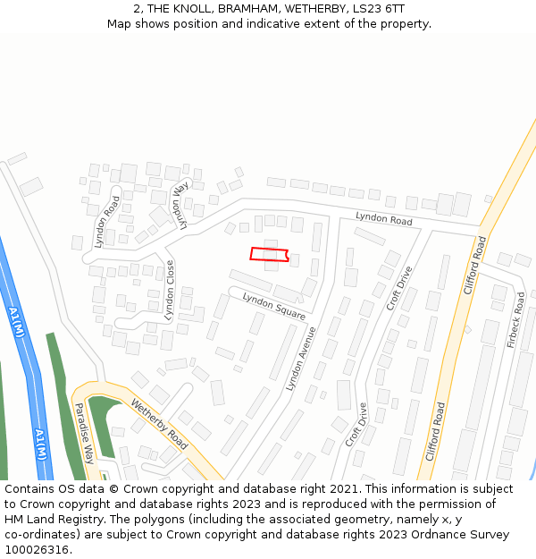 2, THE KNOLL, BRAMHAM, WETHERBY, LS23 6TT: Location map and indicative extent of plot
