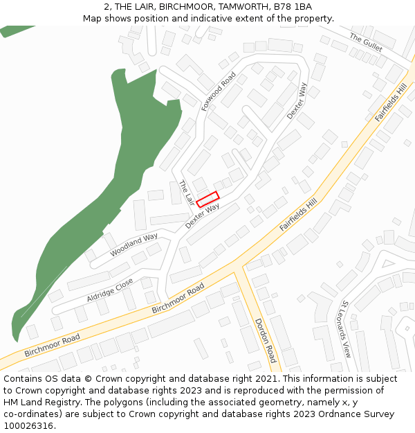 2, THE LAIR, BIRCHMOOR, TAMWORTH, B78 1BA: Location map and indicative extent of plot
