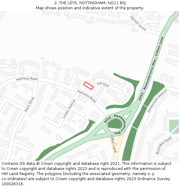 2, THE LEYS, NOTTINGHAM, NG11 8SJ: Location map and indicative extent of plot
