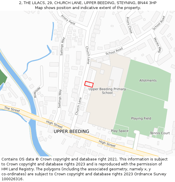 2, THE LILACS, 29, CHURCH LANE, UPPER BEEDING, STEYNING, BN44 3HP: Location map and indicative extent of plot