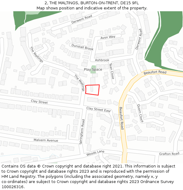 2, THE MALTINGS, BURTON-ON-TRENT, DE15 9FL: Location map and indicative extent of plot