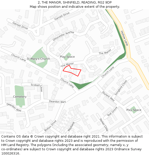 2, THE MANOR, SHINFIELD, READING, RG2 9DP: Location map and indicative extent of plot