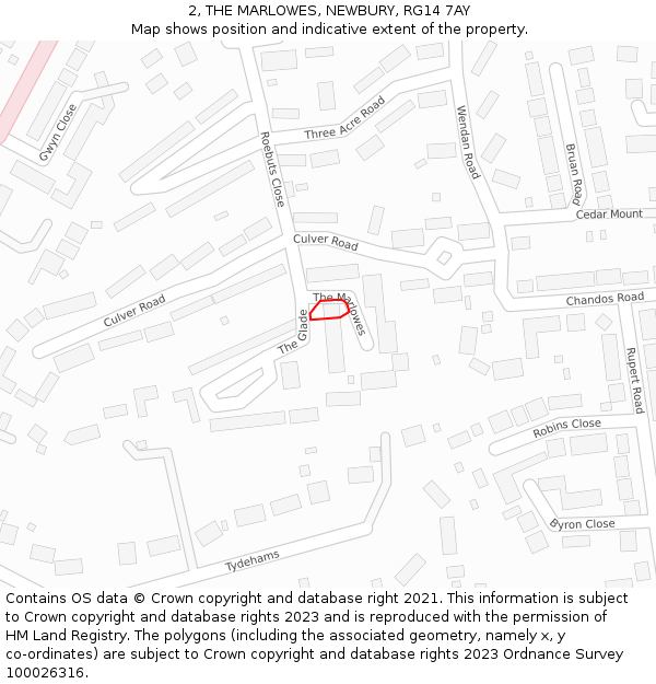 2, THE MARLOWES, NEWBURY, RG14 7AY: Location map and indicative extent of plot