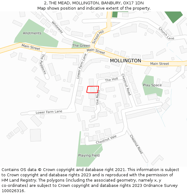 2, THE MEAD, MOLLINGTON, BANBURY, OX17 1DN: Location map and indicative extent of plot