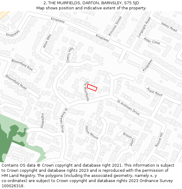 2, THE MUIRFIELDS, DARTON, BARNSLEY, S75 5JD: Location map and indicative extent of plot