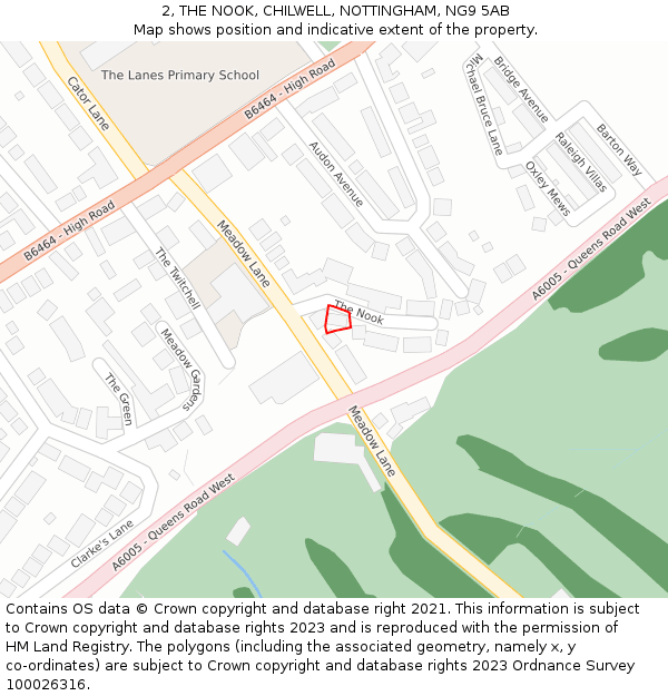 2, THE NOOK, CHILWELL, NOTTINGHAM, NG9 5AB: Location map and indicative extent of plot