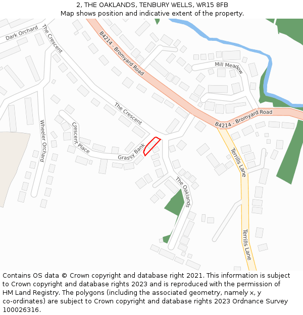 2, THE OAKLANDS, TENBURY WELLS, WR15 8FB: Location map and indicative extent of plot