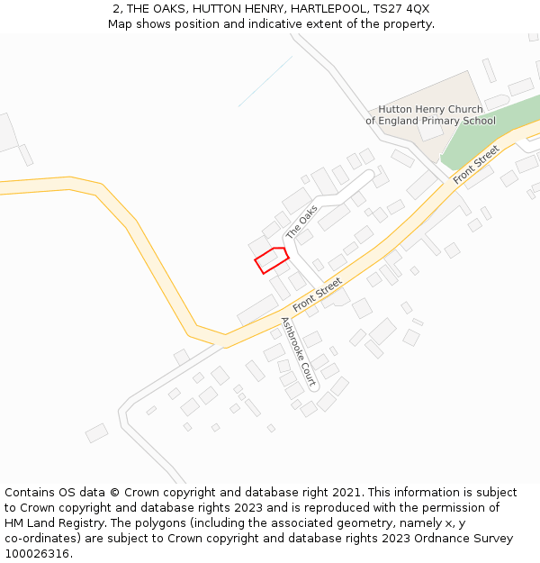 2, THE OAKS, HUTTON HENRY, HARTLEPOOL, TS27 4QX: Location map and indicative extent of plot