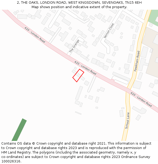 2, THE OAKS, LONDON ROAD, WEST KINGSDOWN, SEVENOAKS, TN15 6EH: Location map and indicative extent of plot