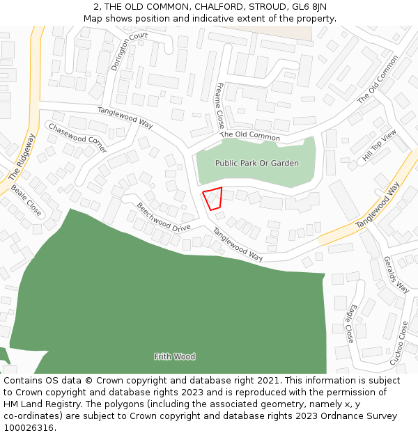 2, THE OLD COMMON, CHALFORD, STROUD, GL6 8JN: Location map and indicative extent of plot