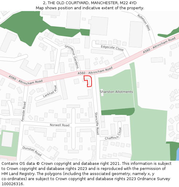 2, THE OLD COURTYARD, MANCHESTER, M22 4YD: Location map and indicative extent of plot