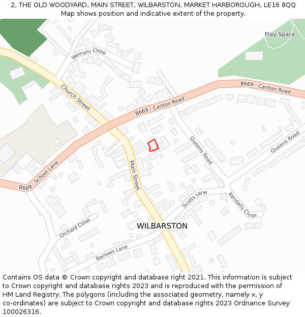 2, THE OLD WOODYARD, MAIN STREET, WILBARSTON, MARKET HARBOROUGH, LE16 8QQ: Location map and indicative extent of plot