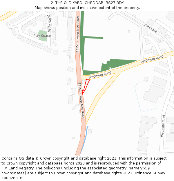 2, THE OLD YARD, CHEDDAR, BS27 3DY: Location map and indicative extent of plot