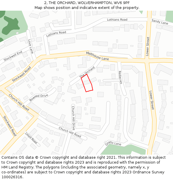 2, THE ORCHARD, WOLVERHAMPTON, WV6 9PF: Location map and indicative extent of plot