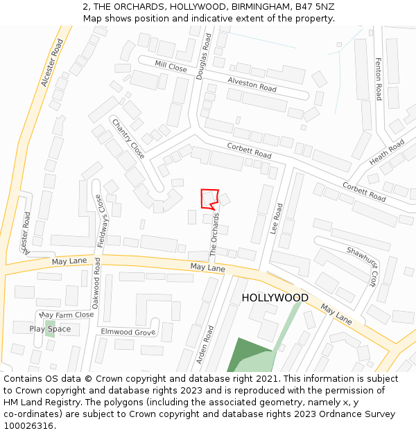 2, THE ORCHARDS, HOLLYWOOD, BIRMINGHAM, B47 5NZ: Location map and indicative extent of plot
